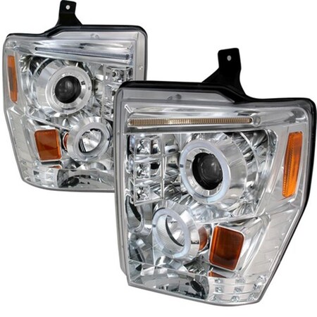 Overtime R8 Style Halo LED Projector Headlights for 08 to 10 Ford F250, Chrome - 17 x 18 x 22 in. OV126219
